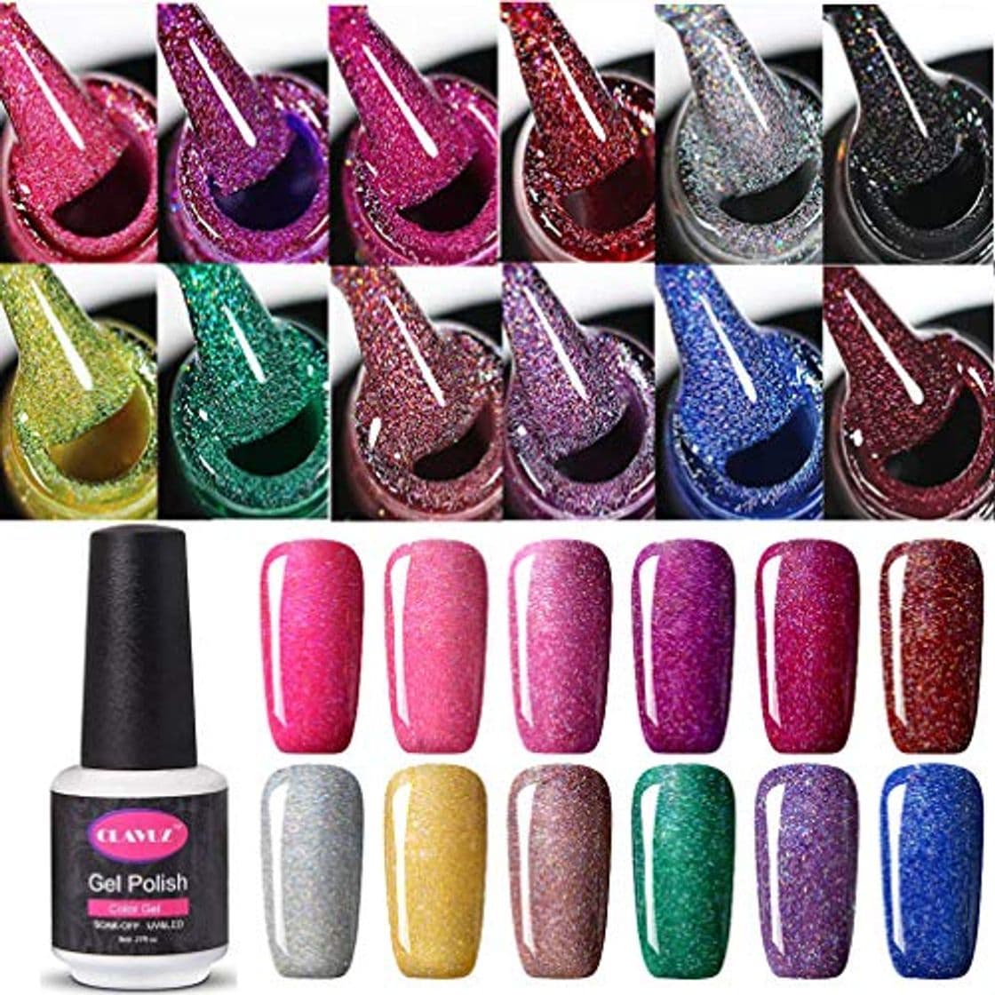 Producto Clavuz 12pcs Kit de Esmaltes de Uñas Gel UV LED Semipermanente Serie de Rojo Vino Top Coat Base Coat Soak off Manicura y Pedicura