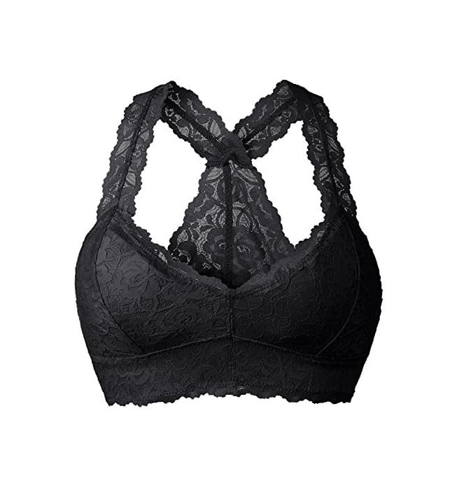 Producto YIANNA Mujer Sujetador Bralette Encaje Negro con Relleno Transpirable Sexy Racerback Floral