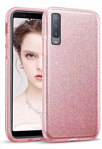 Place Coovertify Funda Purpurina Brillante Rosa Samsung A7 2018, Carcasa Resistente de Gel