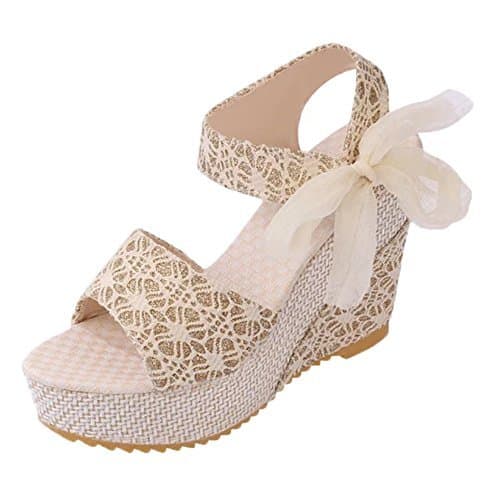 Lugar Minetom Sandalias con Cuña Mujer Verano Dulce Encaje Arco Peep Toe Zapatos