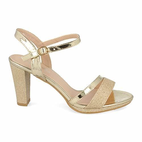 Place Sandalia de Mujer Ankle Strap con Tacon Cuadrado Alto