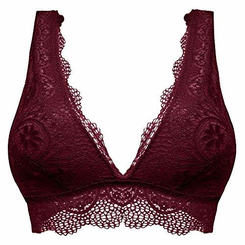 Lugar YIANNA Mujer Sujetador Encaje Bralette Rojo sin Relleno Sexy Comfort Bra Tops