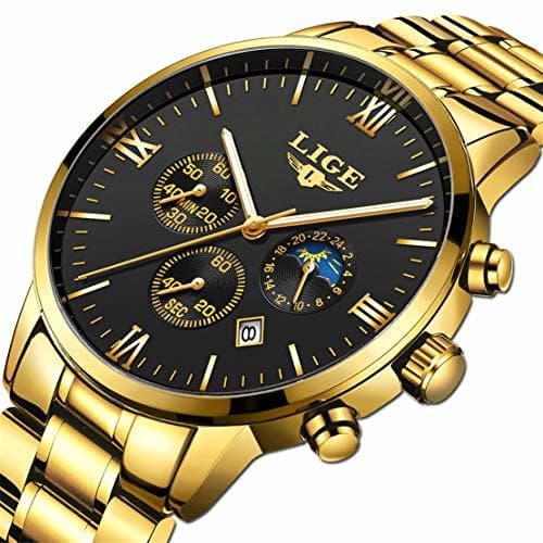 Lugar LIGE Relojes Hombre Negocios Oro Acero Inoxidable Analogicos Cuarzo Relojes Hombre Impermeable