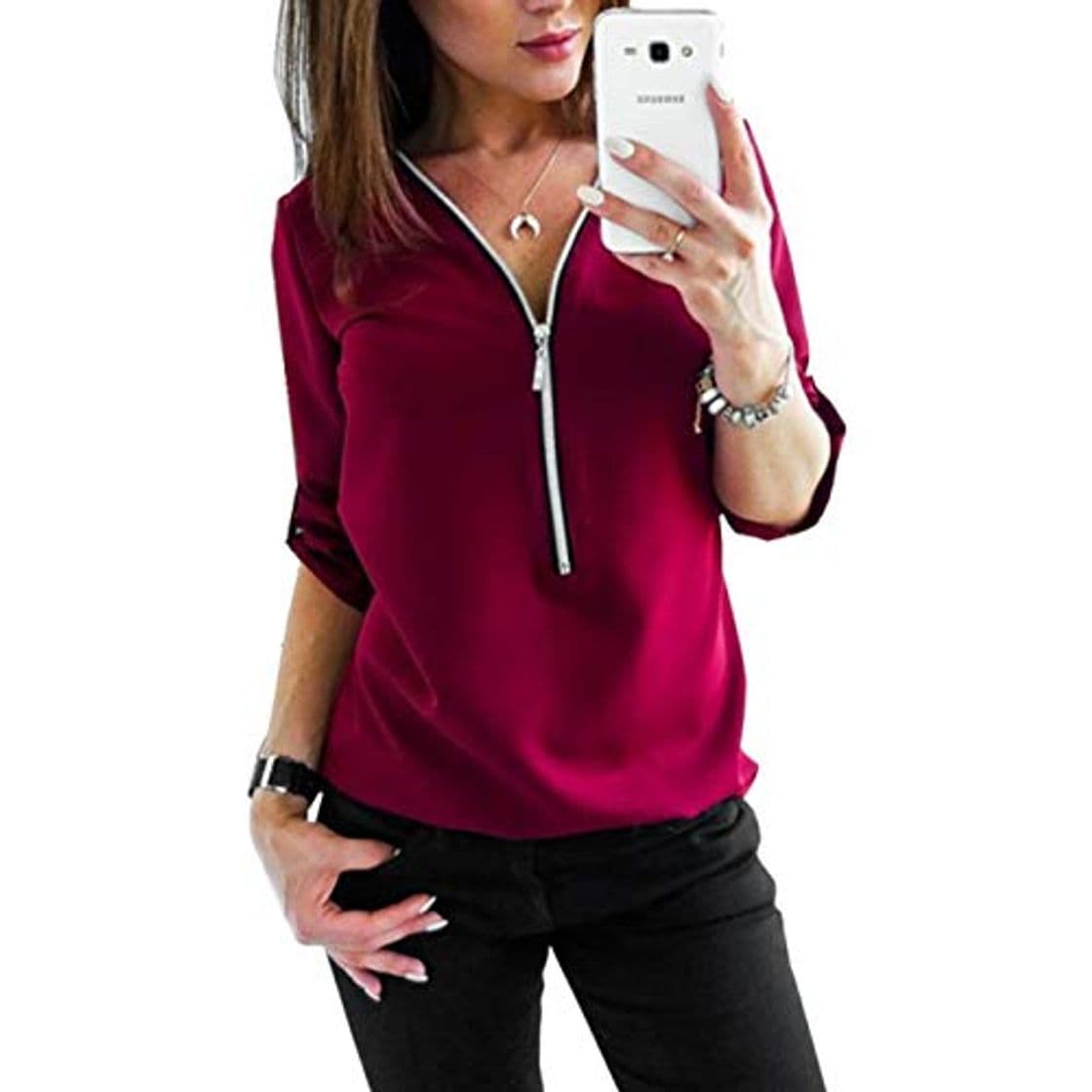 Producto Camisa de Blusa para Mujer Media Manga Tops Camisa Elegante Camiseta con