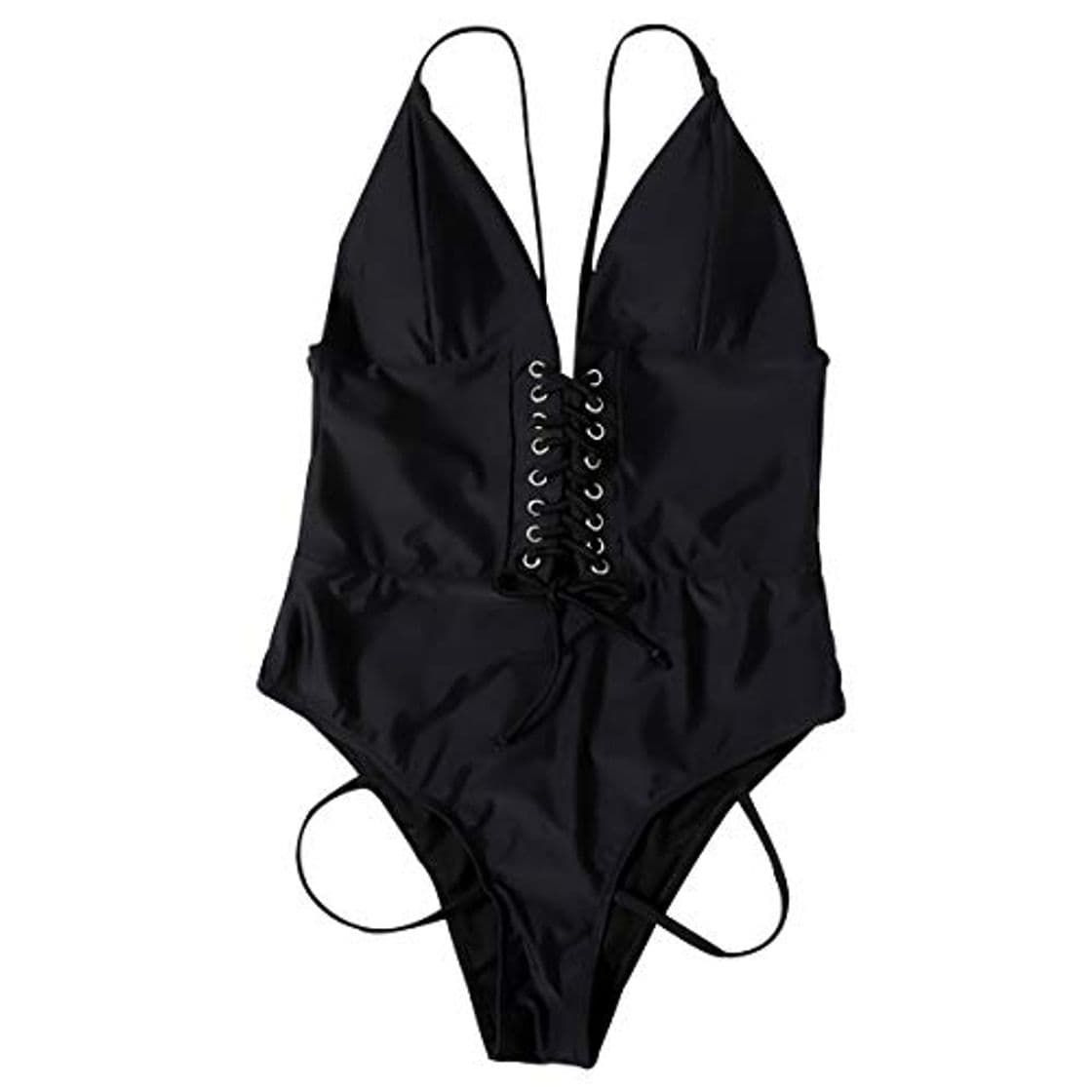 Moda Bañadores Mujer Escote V Espalda Descubierta Natacion Trajes de Baño de Una Pieza Bikinis Tallas Grandes Trikini Bañador Moldeador Vientre Plano Push Up Piscina Surf Banadores de Señora Negro XL