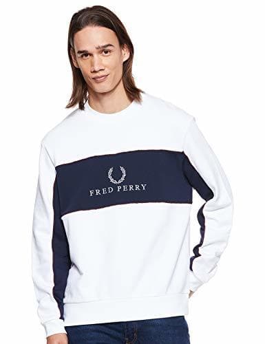 Fashion Fred Perry M4553-Panel Piped-100-S Sudadera, Blanco