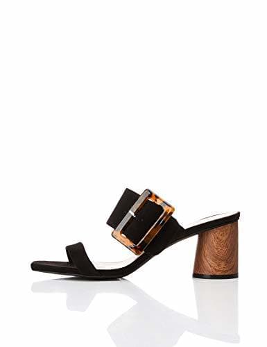 Product find. Large Buckle Block Heel Sandal Sandalias con Punta Abierta