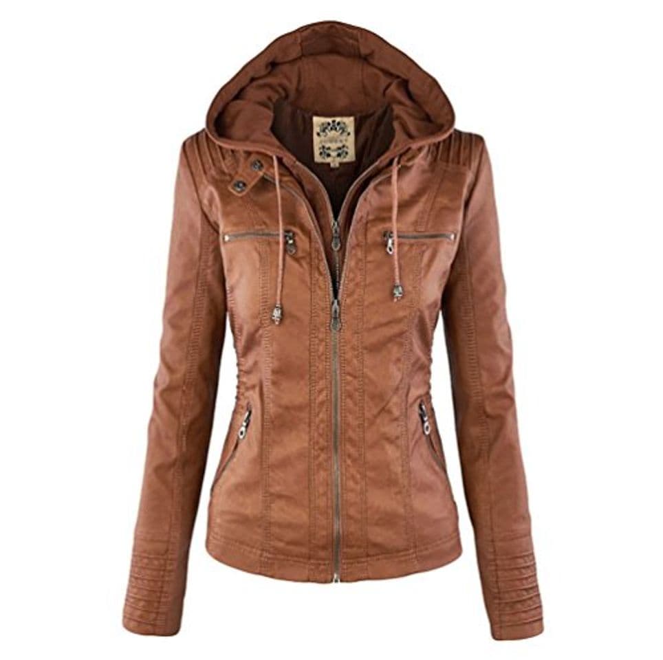 Producto NiSeng Pu Biker Chaqueta para Mujer Imitacion Cuero Cazadora Biker Con Capucha Marrone L