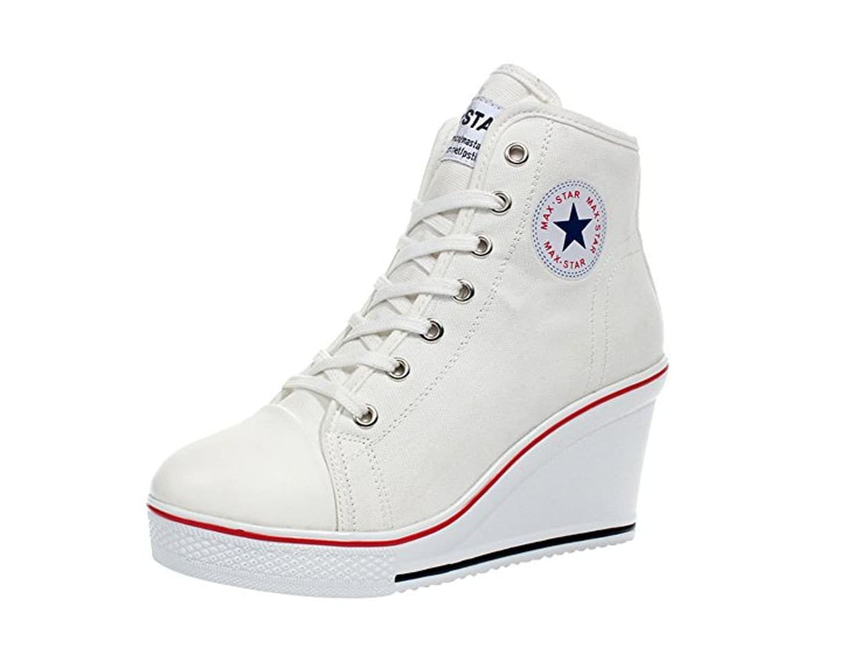 Fashion Wealsex Mujer Cuñas Zapatos De Lona High-Top Zapatos Casuales Encaje Talla Grande