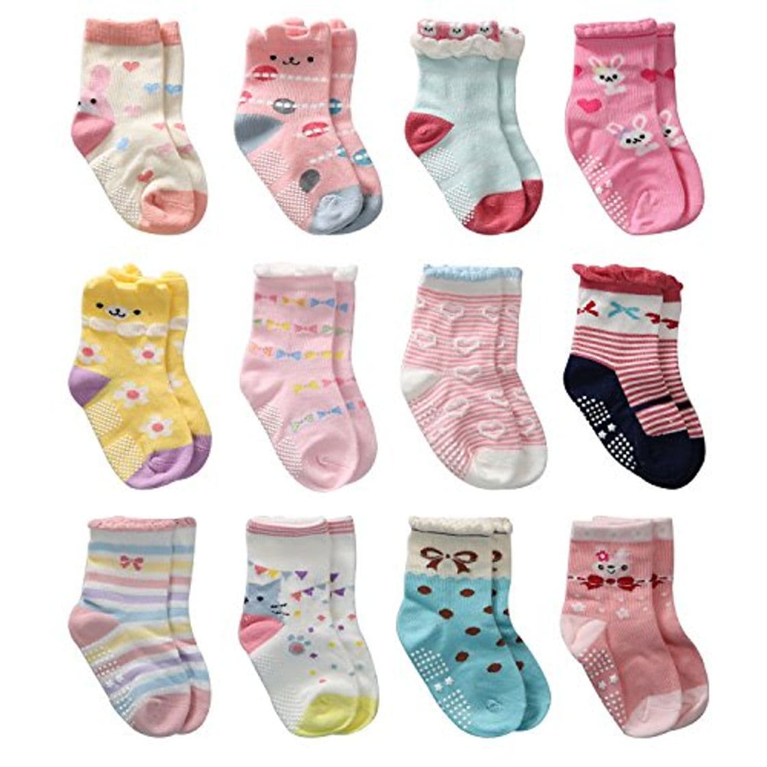 Place Cottock 12 Pares de Calcetines Antideslizantes para Niñas Pequeñas Algodón Lindo con