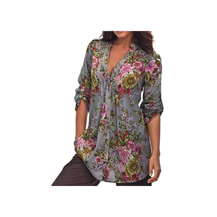 Producto SHOBDW Tallas más Mujeres Vintage Estampado Floral V-Cuello túnica Tops