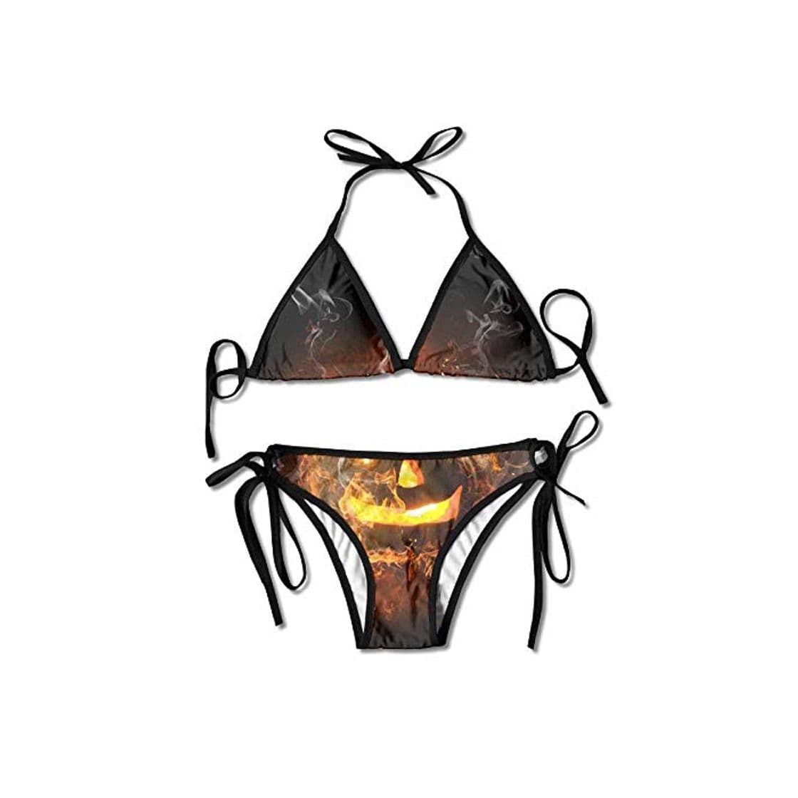 Fashion Fondo Negro Bikini de Calabaza Traje de baño de Verano para Mujer Top Triangular Bikinis Traje de baño Conjunto de 2 Piezas