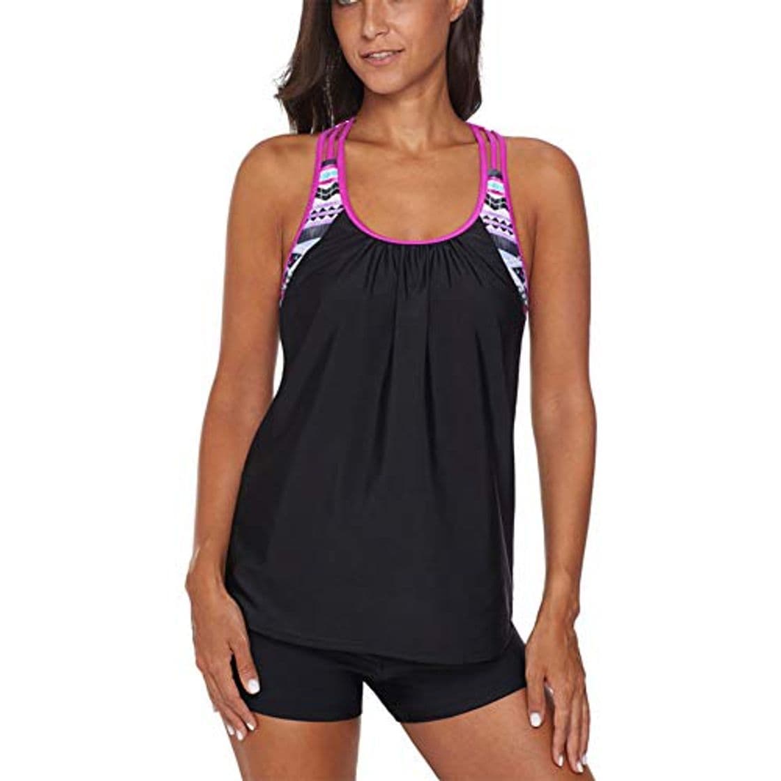 Moda DISSA S1023 - Tankini con pantalones cortos para mujer Rosa