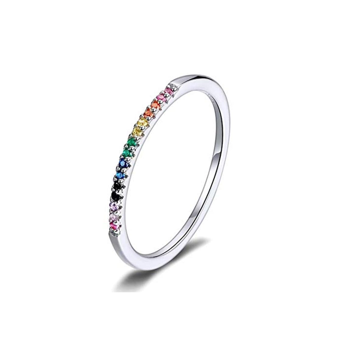 Product Qings Anillo apilable de Arco Iris de Moda Anillo de círculo de Plata esterlina 925 Pave Sparking CZ Regalo de cumpleaños para Mujeres