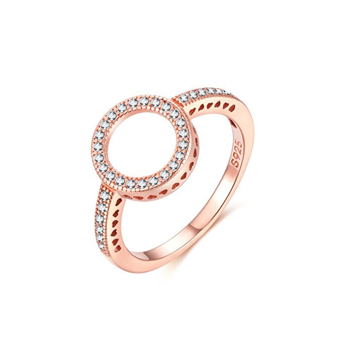 Product Qings Anillo de Plata de ley Chapado en oro Rosa con CZ Open Circle Para Mujeres y Niñas Adolescentes