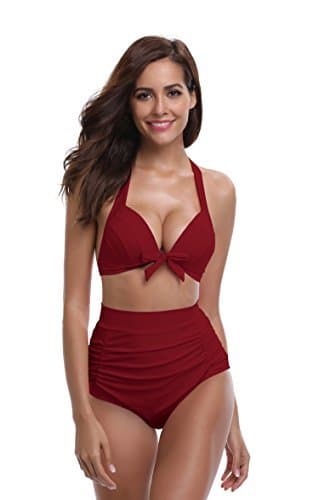 Product SHEKINI Mujer Triángulo Push up Bikini Set Cintura Alta Braguitas Arruga Trajes