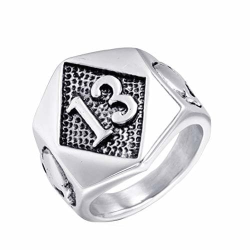 Place OAKKY Vendimia Diablo Cráneo Malvado Suerte Número 13 Anillo Hombre Acero Inoxidable