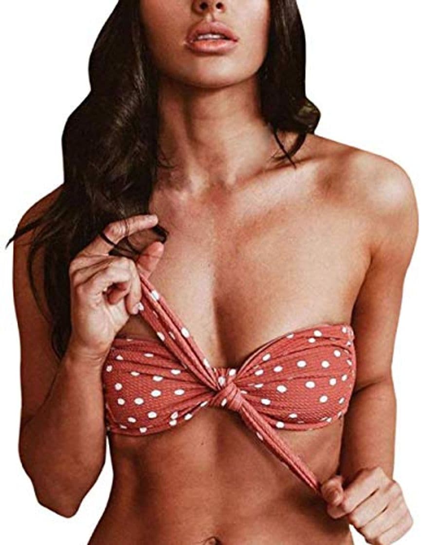 Product Voqeen Mujeres Cuello Halter Sin Tirantes Bandeau Giro Hacer Subir Lunares Conjunto de Bikini Traje de baño