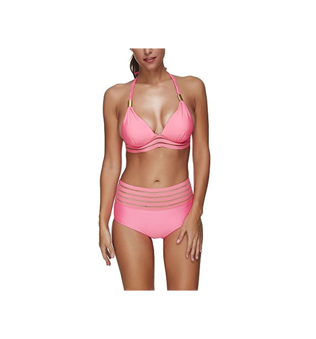 Moda BOZEVON Mujeres Color Sólido Bikini Conjunto - Clásico Acolchada Halter Triángulo Traje