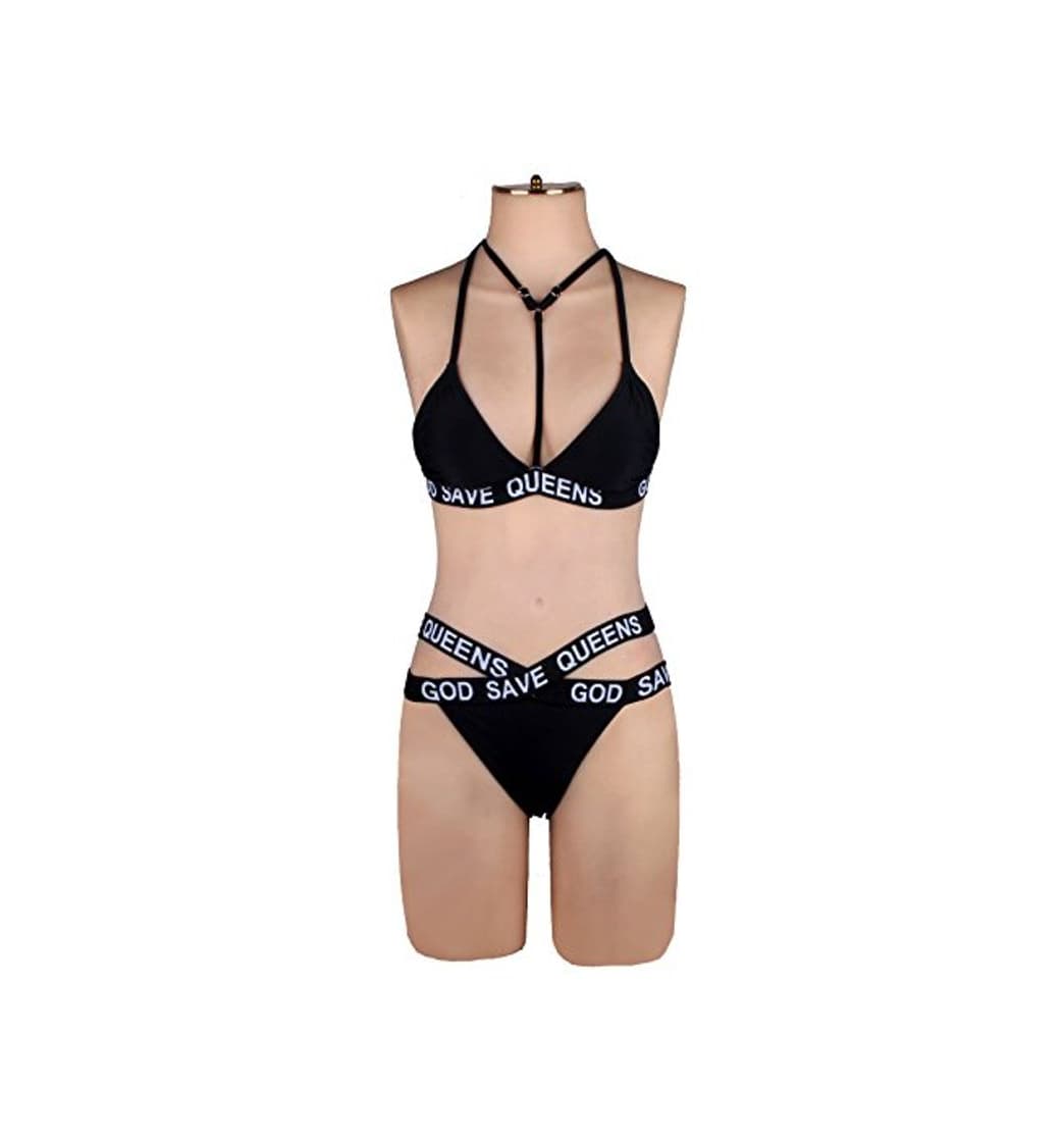 Fashion ZAIQUN Atractiva Negro Halter Dos Piezas Bikini Push