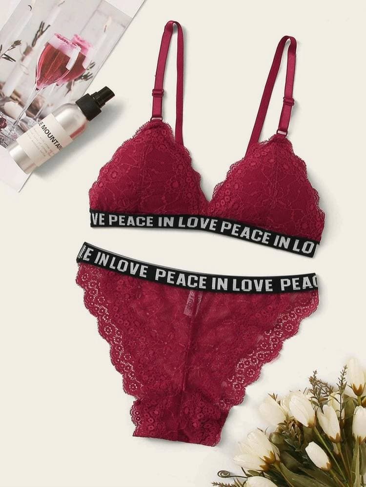 Product  Floral Lace Letter Tape Lingerie Set 👙

