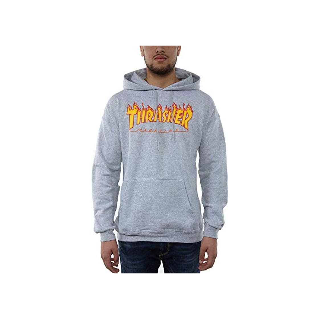 Fashion SUDADURA CON CAPUCHA THRASHER MAGAZINE FLAME LOGO GRIS - S