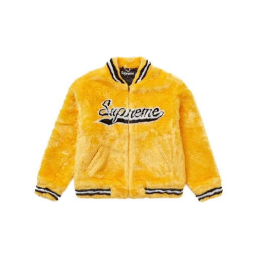 Fashion  Supreme Faux Fur Varsity Jacket Yellow 