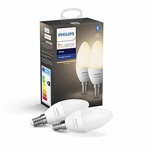 Home Philips Hue White Pack 2 bombillas LED inteligentes E14, luz blanca cálida,