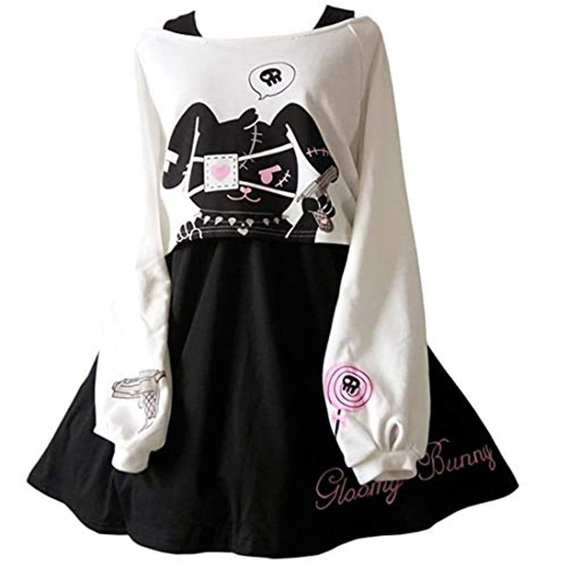 Moda Kawaii Conejo Vestido Estampado 2 Piezas para niñas 2018 nuevos Vestidos