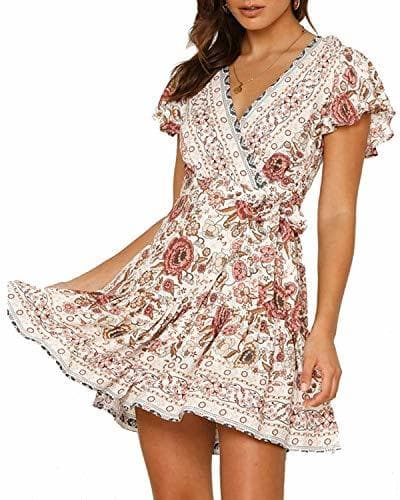 Product Abravo Mujer Vestido?Bohemio Corto Florales Nacional Verano Vestido Casual Magas Cortas Chic