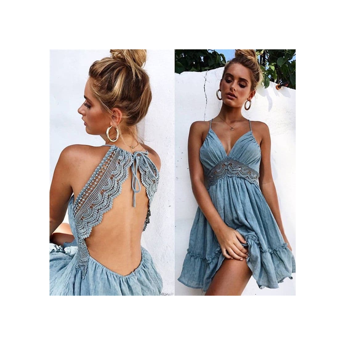 Producto Vestidos De Verano para Mujer Boho Correas De Espagueti De Encaje Sin