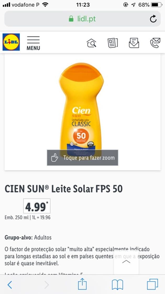 Producto CIEN SUN® Leite Solar FPS 50 - www