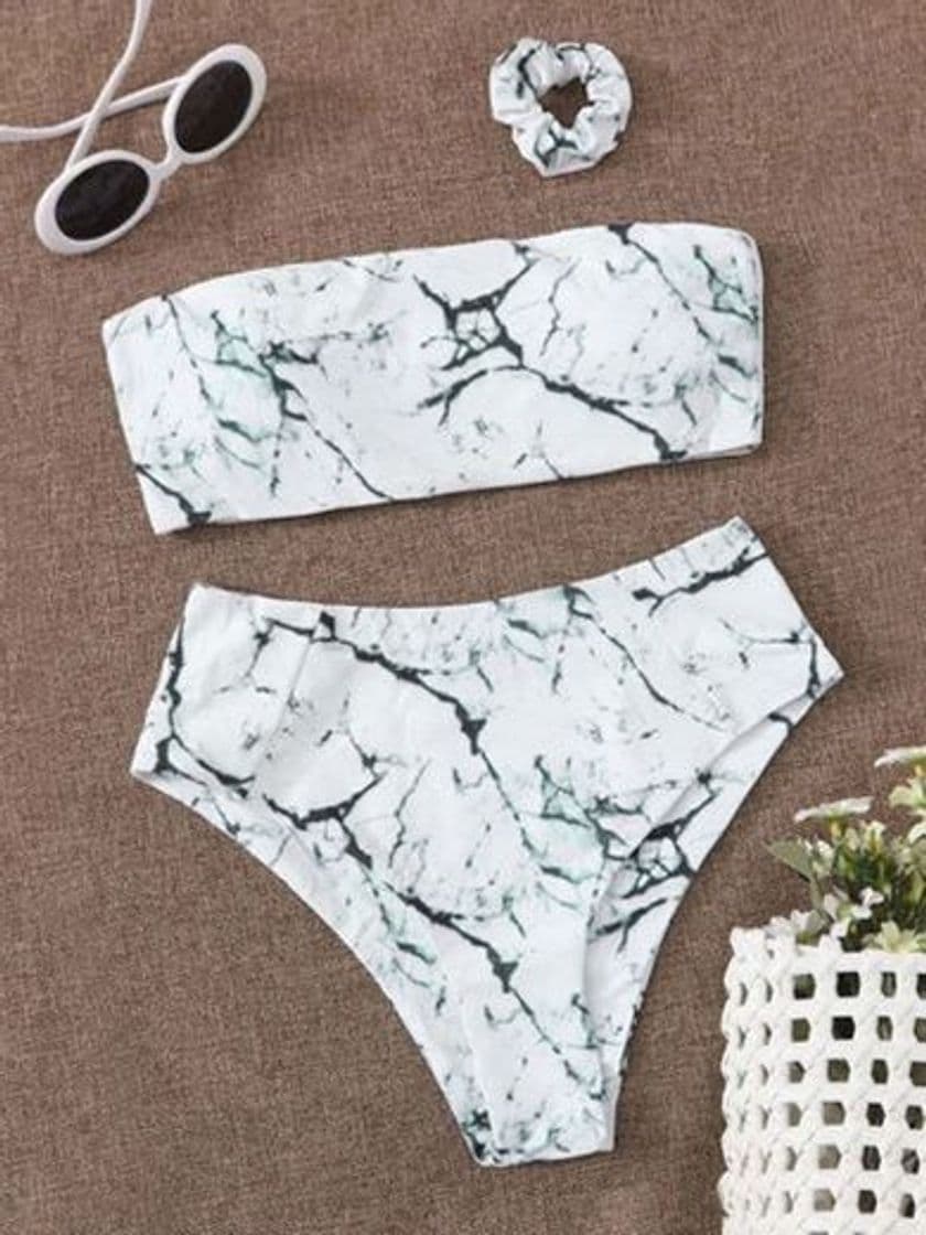 Producto Bañador Bikini Bandeau Con Patrón De Mármol Con Goma De Pelo