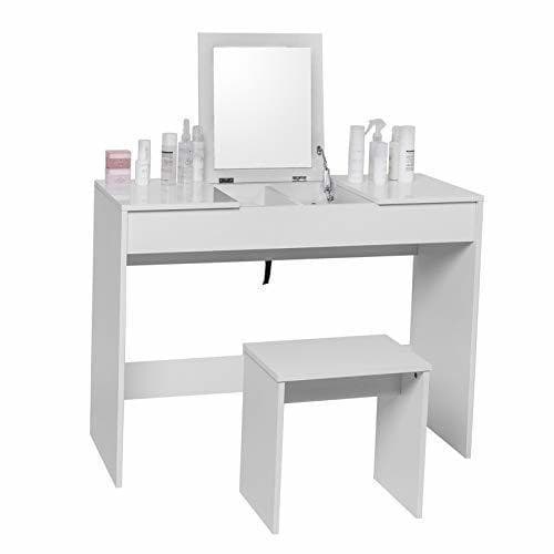 Elemento de la categoría hogar Woltu Tocador Mesa Cosmética con Taburete Tocador de Maquillaje con Espejo Plegable