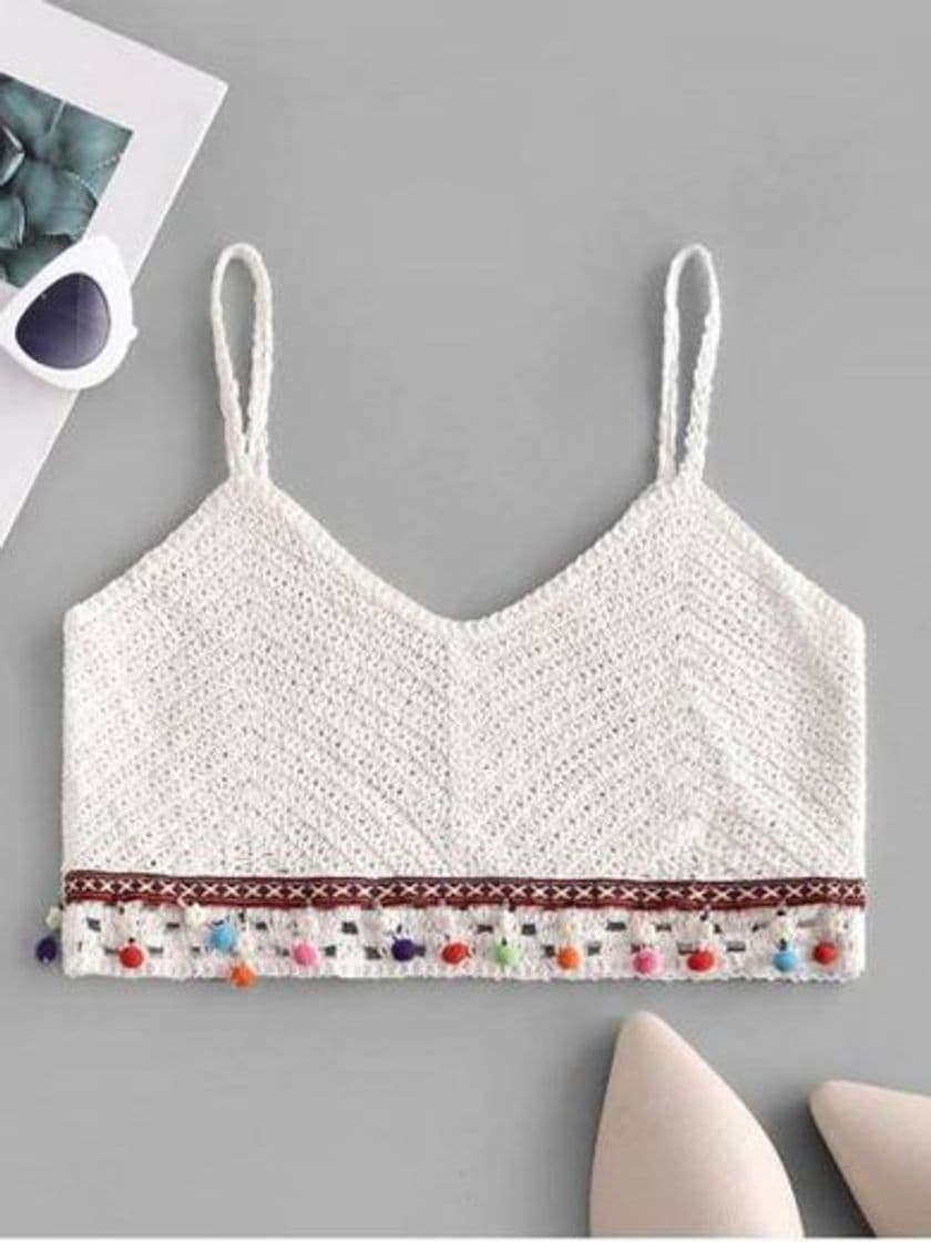 Product Crochet Beading Pompoms Beach Cami Top