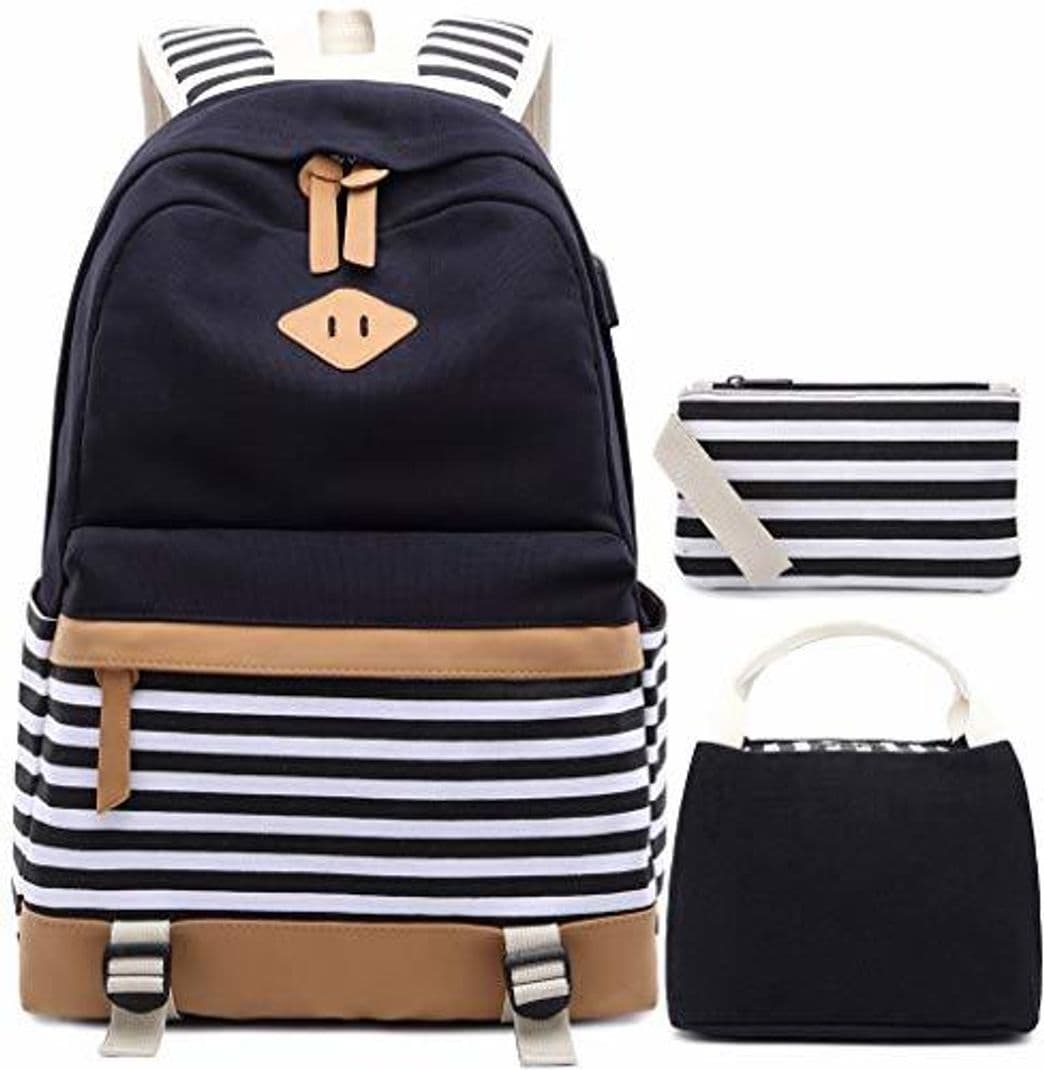 Producto Mochila de Lona a Rayas Cabe 15.6"Laptop Bolsas Escolares para niñas Adolescentes