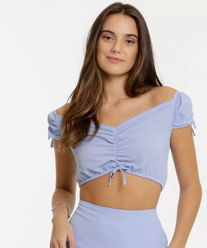 Moda BLUSA CROPPED OMBRO A OMBRO AZUL