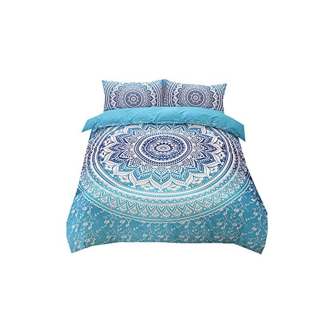 Producto Sticker superb Azul Blanco 180x220cm Mandala Bohemia Juego de Ropa de Cama