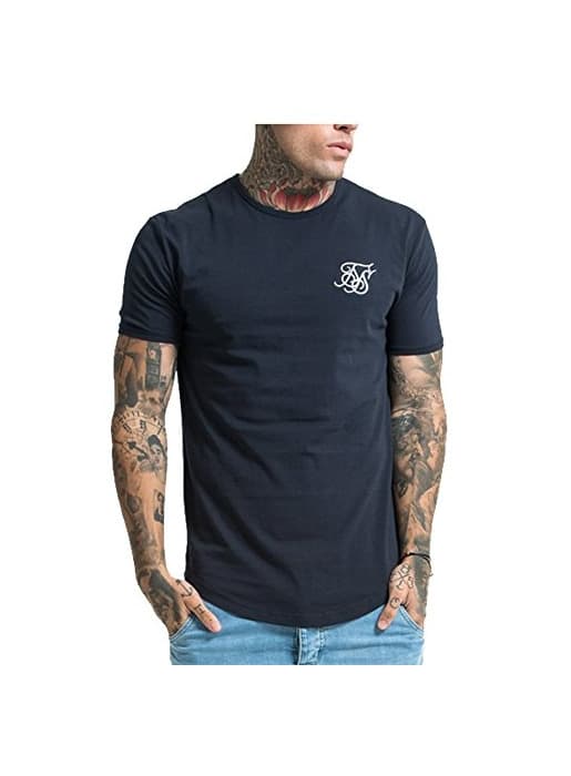 Fashion Sik Silk Hombre Hem curva Logo Gimnasio de la camiseta