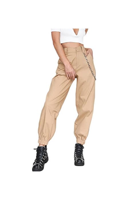 Moda Yacun Mujer Casual Pantalones Cargo Pantalon Hip Hop Jogger con Cadena Danza