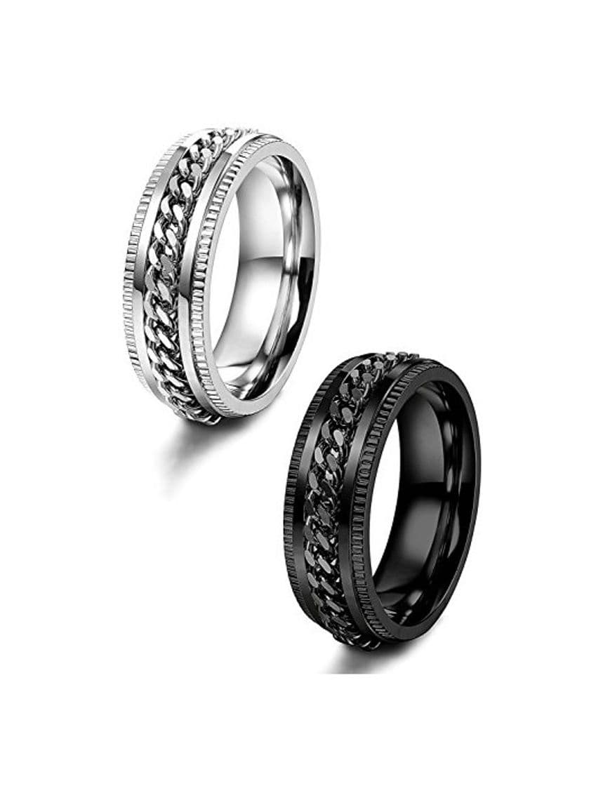 Fashion Besteel 2Piezas Acero Inoxidable Anillo con Cadena para Hombre Mujer Unisex Anillo