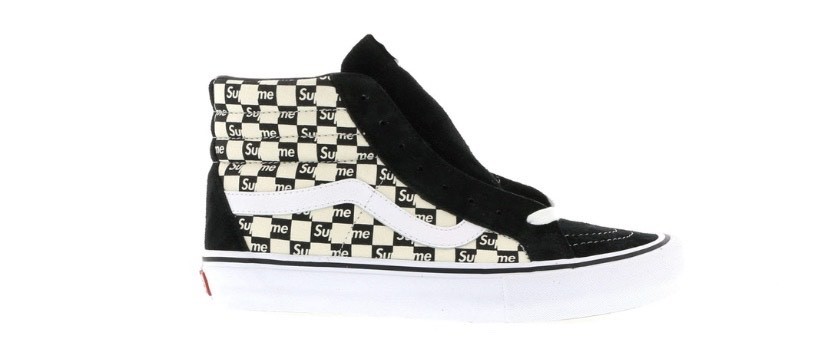 Fashion Vans Sk8-Hi Supreme Black Checker Logo