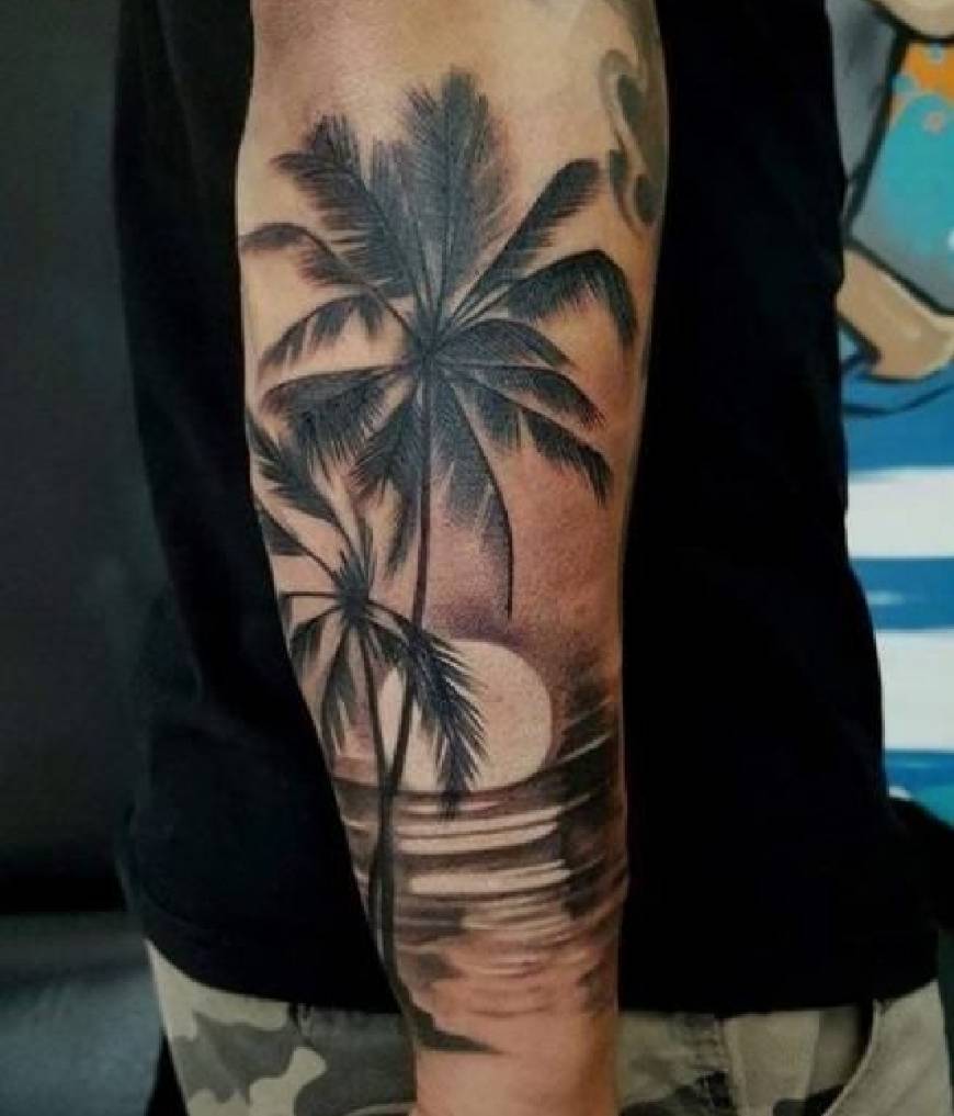 Fashion Tattoo with palm trees and sea