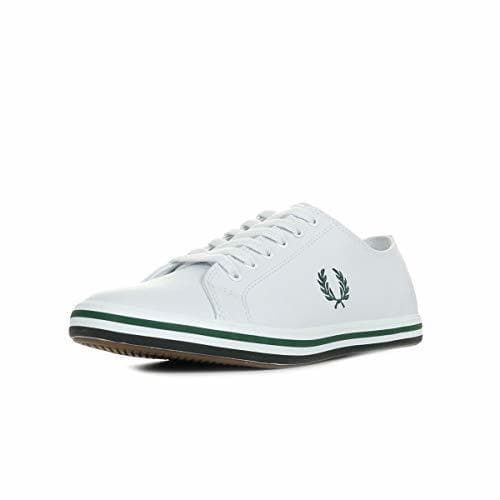 Moda Fred Perry Kingston Hombres Blanco/Ivy Cuero Zapatillas-UK 8