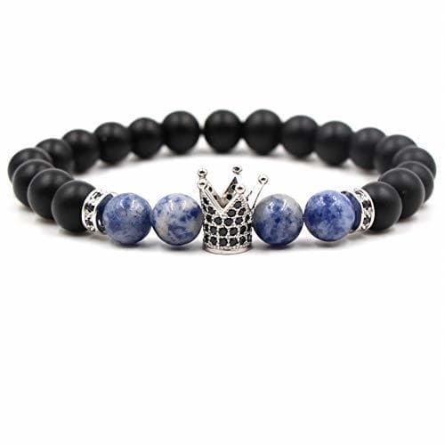 Producto MHOOOA 8Mm Frosted Stone Crown Bracelet Mujeres Joyería de Moda Zircon Beads