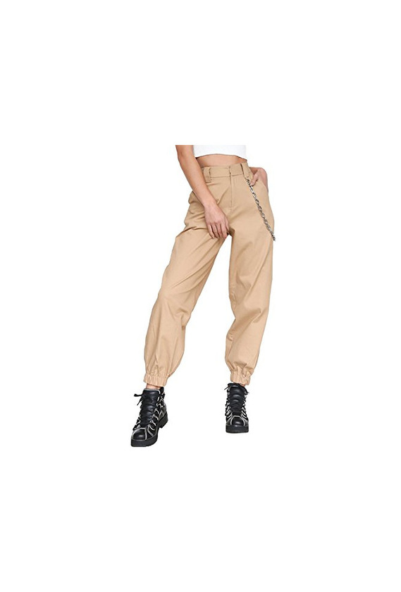 Fashion La Mujer Casual Solid Pantalones Cargo Pantalones Largos Deportivos Pantalones Regulares Khaki