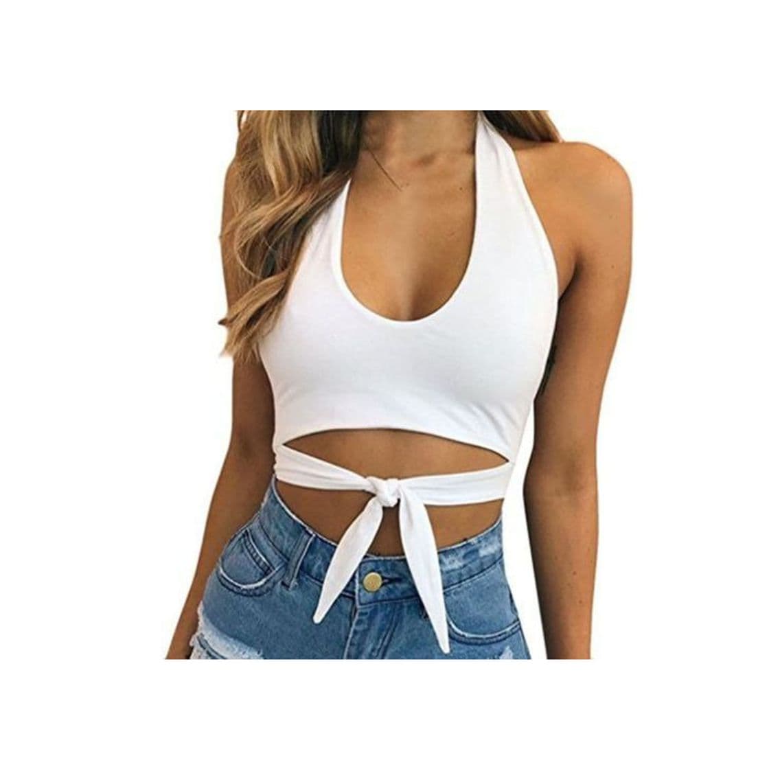 Product Urban Classics Ladies Cropped Asymmetric Top Camiseta Deportiva de Tirantes, Blanco