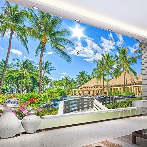 Elemento de la categoría hogar Cnmdjer® Maldivas Coconut Tree Seascape 3D Photo Wallpaper Para Sala De Estar