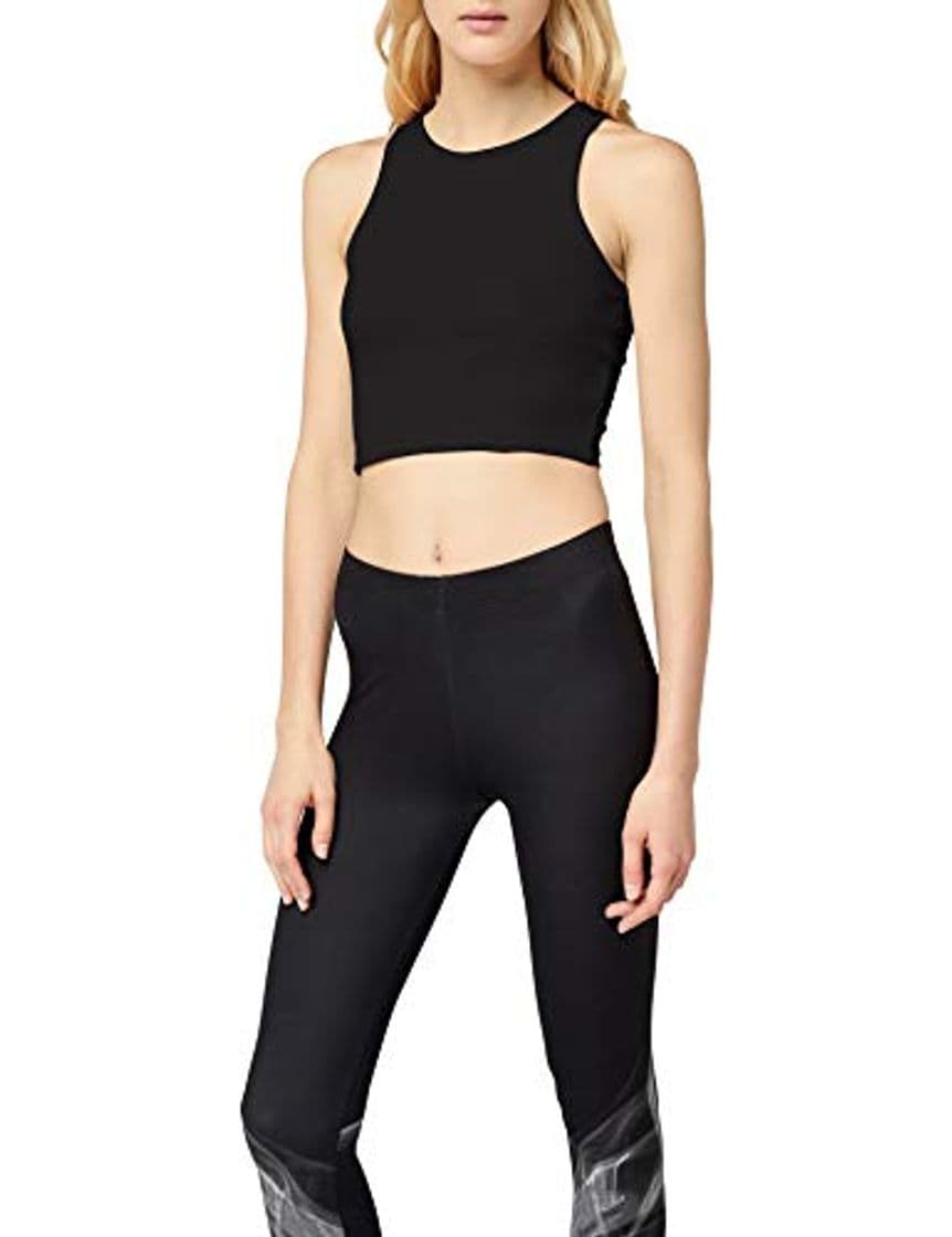 Place Urban Classics Ladies Cropped Rib Top Camiseta sin Mangas, Negro