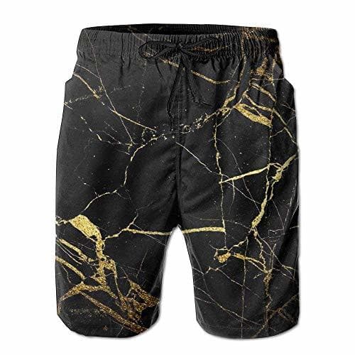 Place Jiger Black Gold Marble Mens Quick Dry Swim Trunks Athletic Beach Board